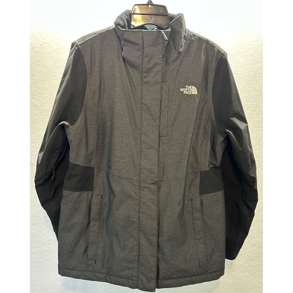 North Face Hyvent Hooded Jacket Fleece Lined Women's Large Gray & Black